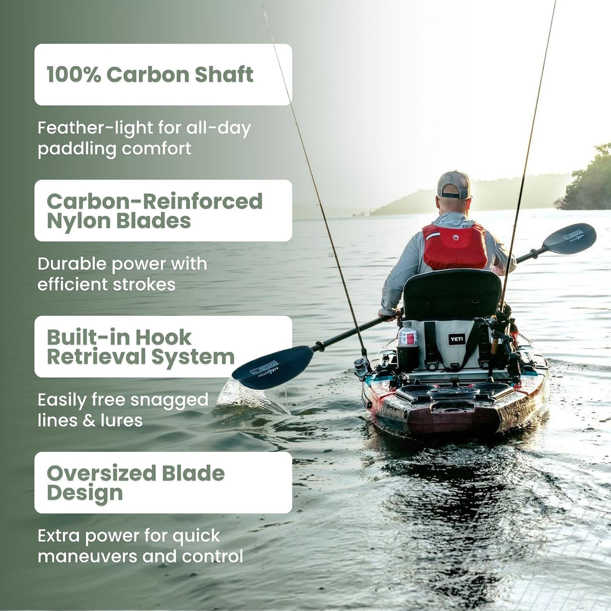 BENDING BRANCHES Angler Ace Versa-Lok™ Carbon Kayak Fishing Paddle – Adjustable Versa-Lok™ Ferrule, Carbon-Reinforced Nylon Blades, Lightweight Carbon Shaft