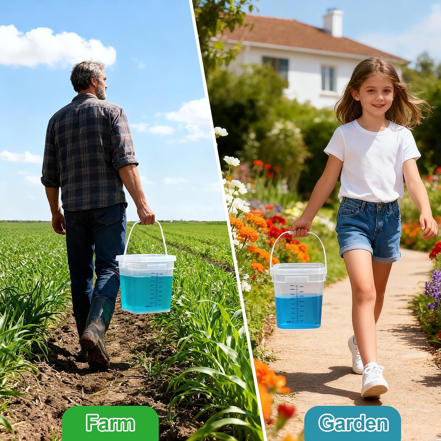 DEMORA 1 Gallon Food Storage Buckets with Lids, 3300mL Scale, 2-Pack