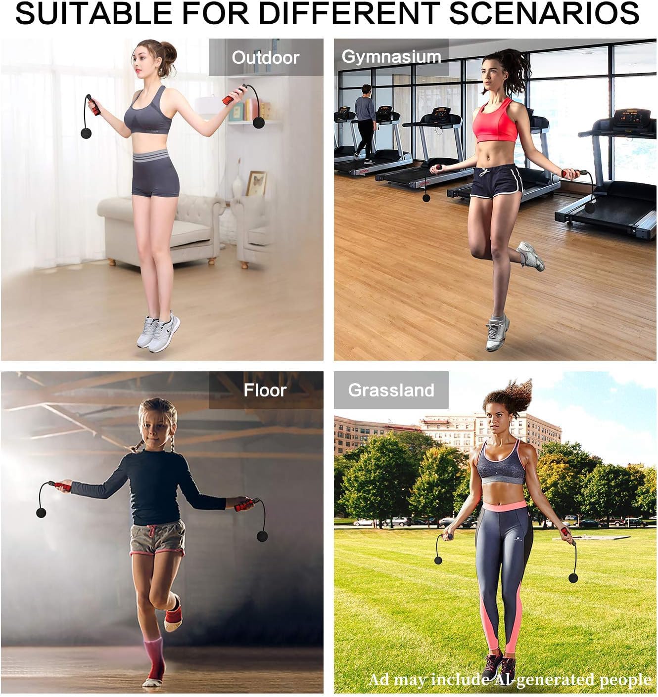 Jump Rope, Training Ropeless Skipping Rope for Fitness, Adjustable Weighted Cordless Jump Rope for Men and Women