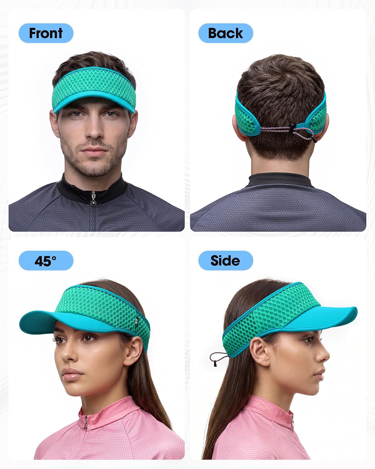 SUNMECI Mesh Breathable Sports Visor - Men Women Adjustable Lightweight Quick Dry Sun Hat for Tennis, Golf, Running