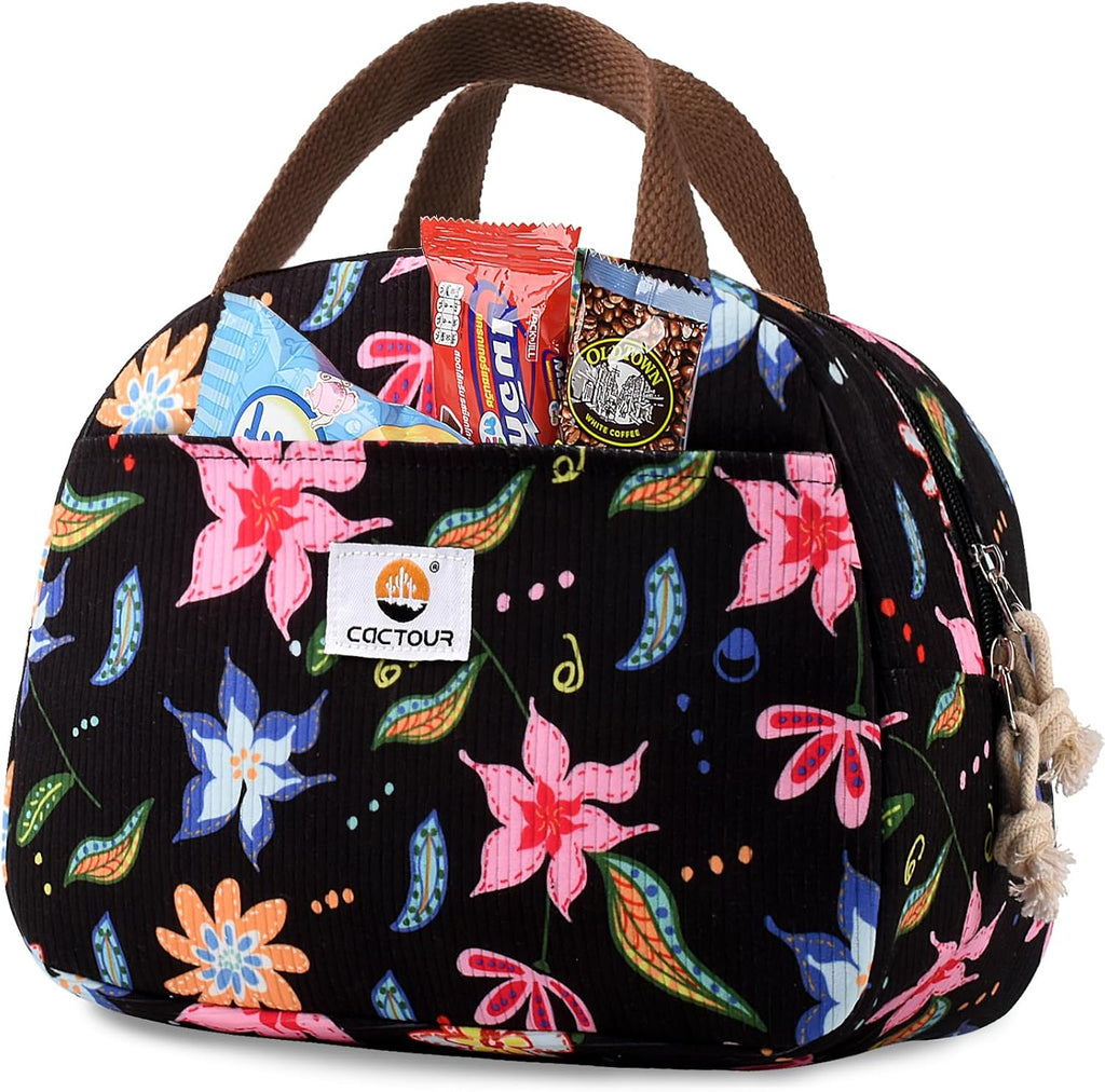 CaCTOUR Lunch Box for Women Girls Teens,Cute Lunch Box Cooler Bag, Portable Insulated Small Lunch Bag Women Reusable Corduroy Lunch Tote for Work/Travel/Picnic/School (Green,Small)