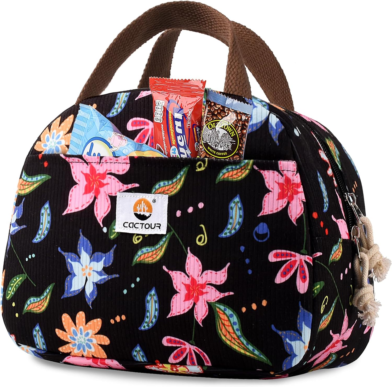 CaCTOUR Lunch Box for Women Girls Teens,Cute Lunch Box Cooler Bag, Portable Insulated Small Lunch Bag Women Reusable Corduroy Lunch Tote for Work/Travel/Picnic/School (Green,Small)