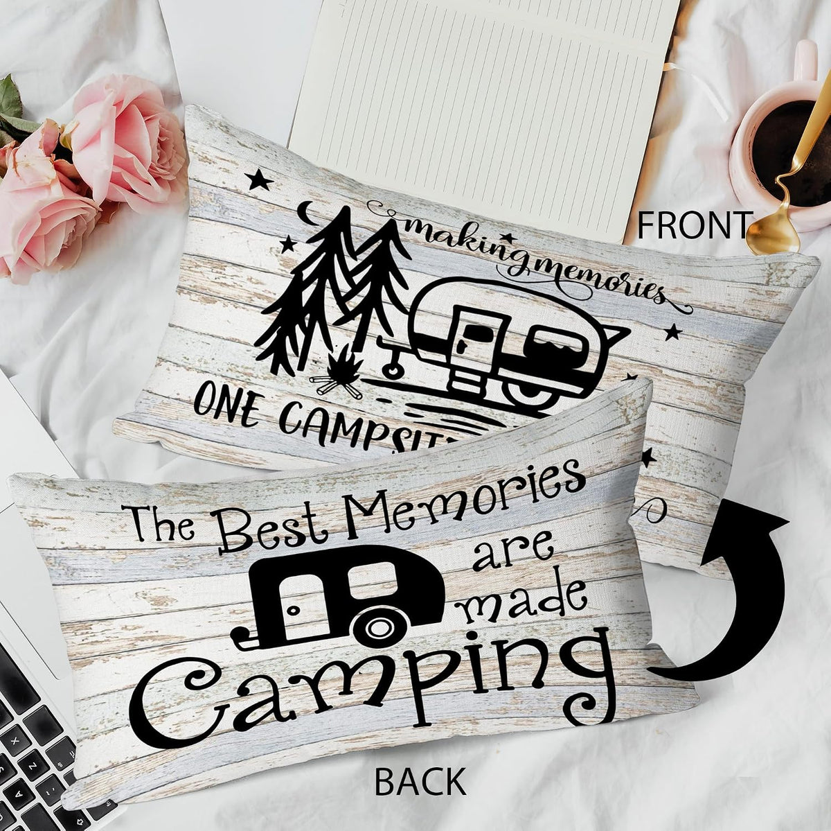 SiuSue Campers Decor Reversible Throw Pillow Case, Double Sided 12 x 20 Inch Set of 2, Camping Lovers Gifts, Campers Gifts, Trailer Decor Cushion Cover for Sofa Couch Bed
