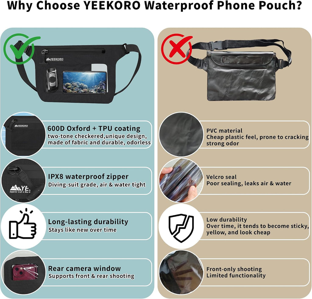 Phone Pouch, IPX8 Waterproof Reusable Fanny Pack,Large Dry Bag