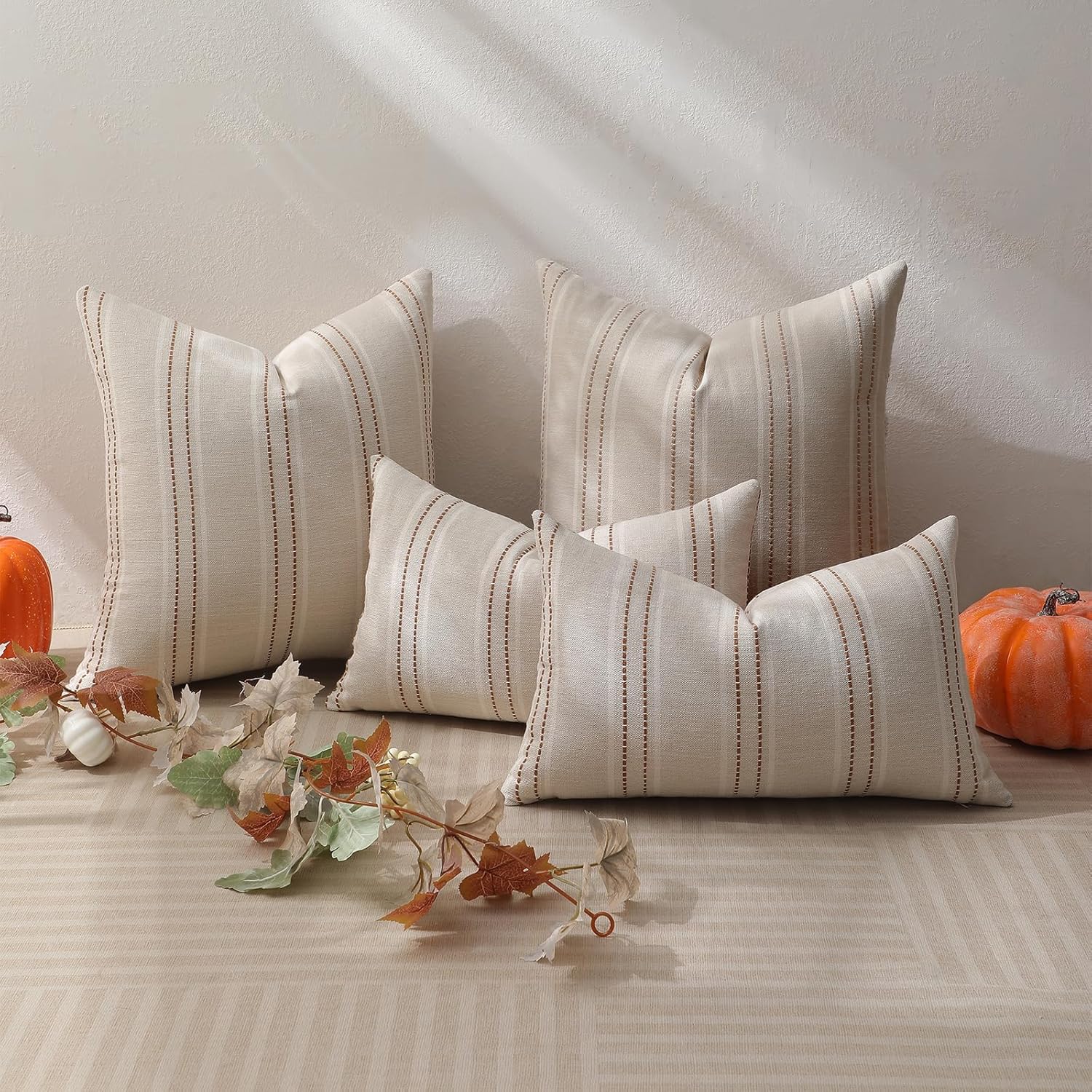 Hckot Striped Throw Pillow Covers 20x20 Set of 2 Fall Pillow Covers Caramel