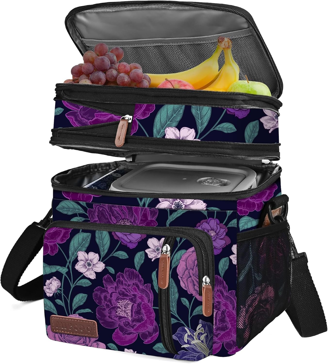 MIYCOO Lunch Bag for Women & Men, Expandable Double Deck Lunch Box, 15L