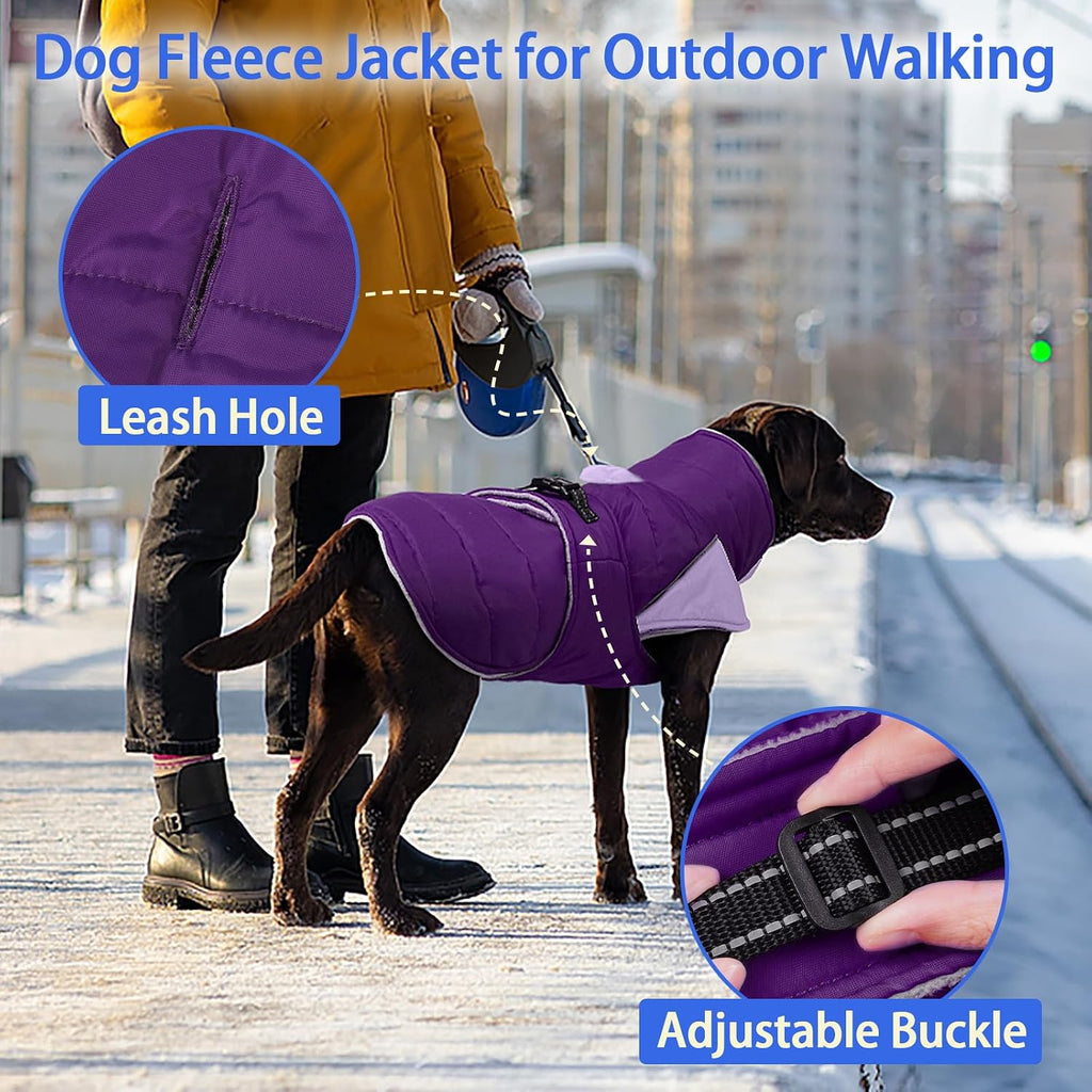 MIGOHI Cozy Small Dog Coat - Reflective Dog Coat for Small Dogs,Fleece Winter Coats Jacket for Dogs with Leash Hole,Snowproof Thick Puppy Clothes,Pomeranian,Chihuahua,XS,Purple