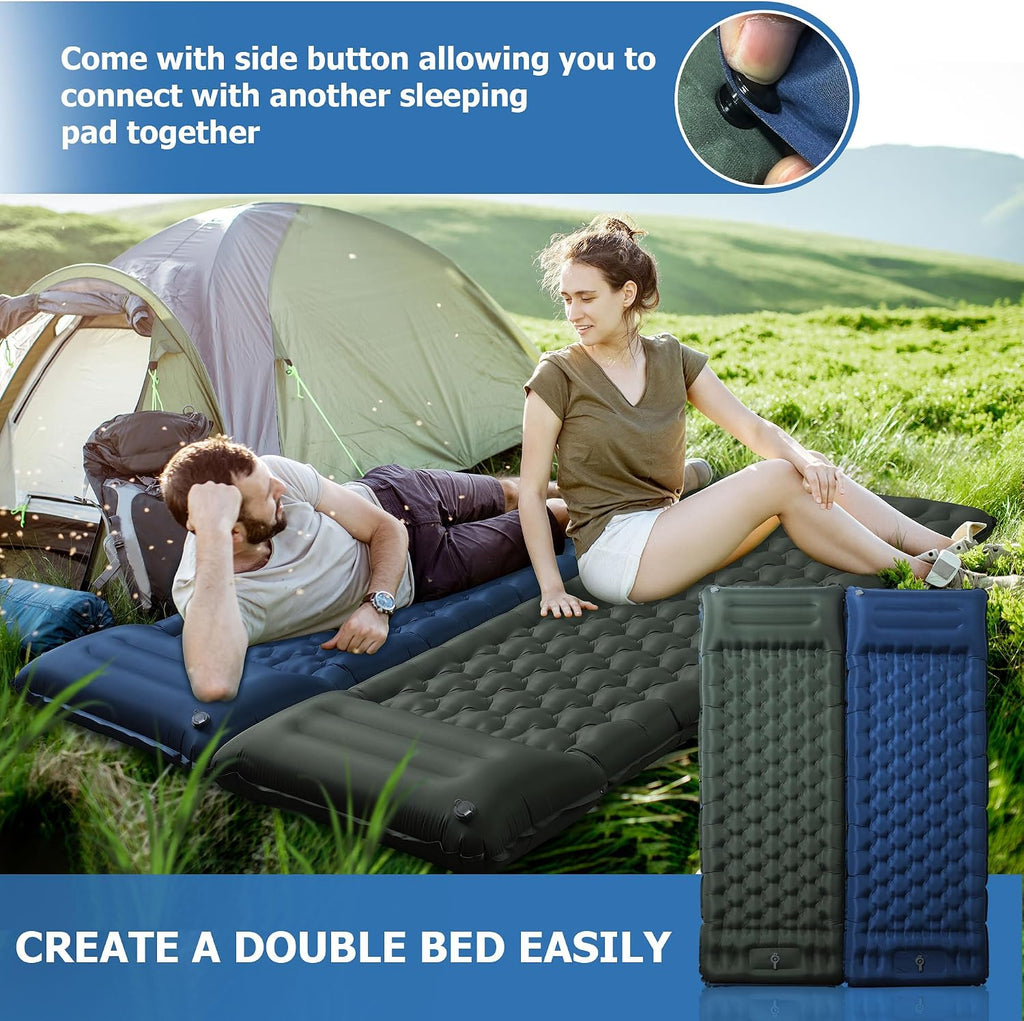 Toncoke Sleeping Pad, 4.7" Extra-Thick & Ultralight Inflatable Camping Mat with Pillow, Built-in Foot Pump, Compact for Backpacking, Camping, Hiking, Travel — Navy Blue