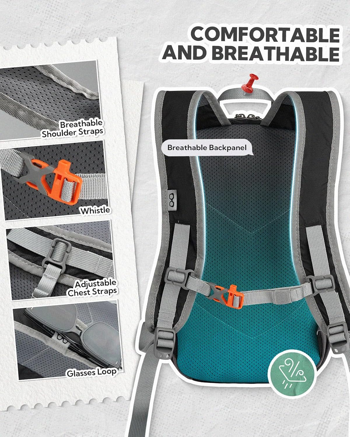 WATERFLY Small Packable Travel Backpack: 10L Ultra-Light Daypack Women Men