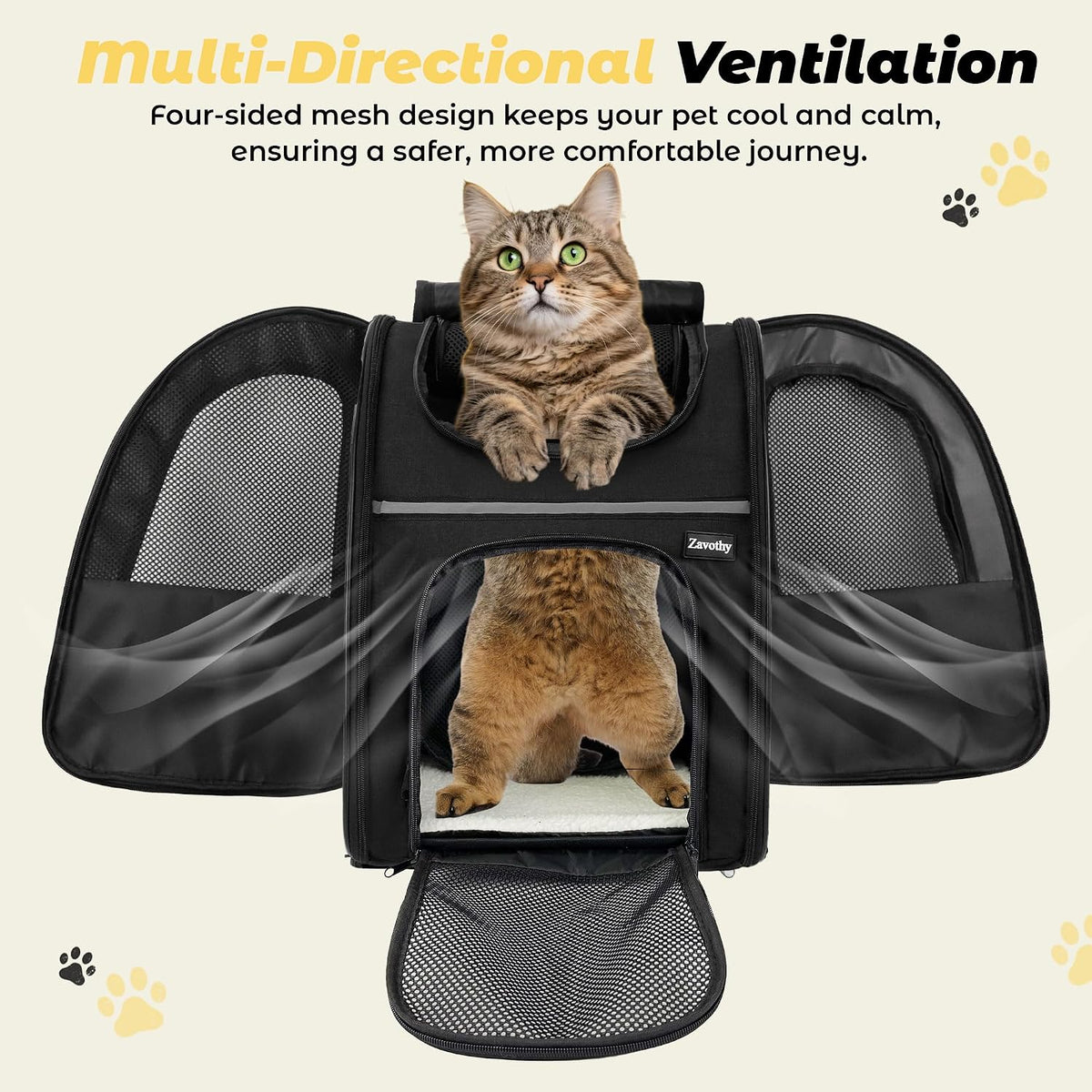 Zavothy Cat Backpack Carrier – Expandable Airline Approved Pet Travel Bag for Cats & Small Dogs, Breathable Mesh Pet Carrier Backpack with Padded Base (Black)