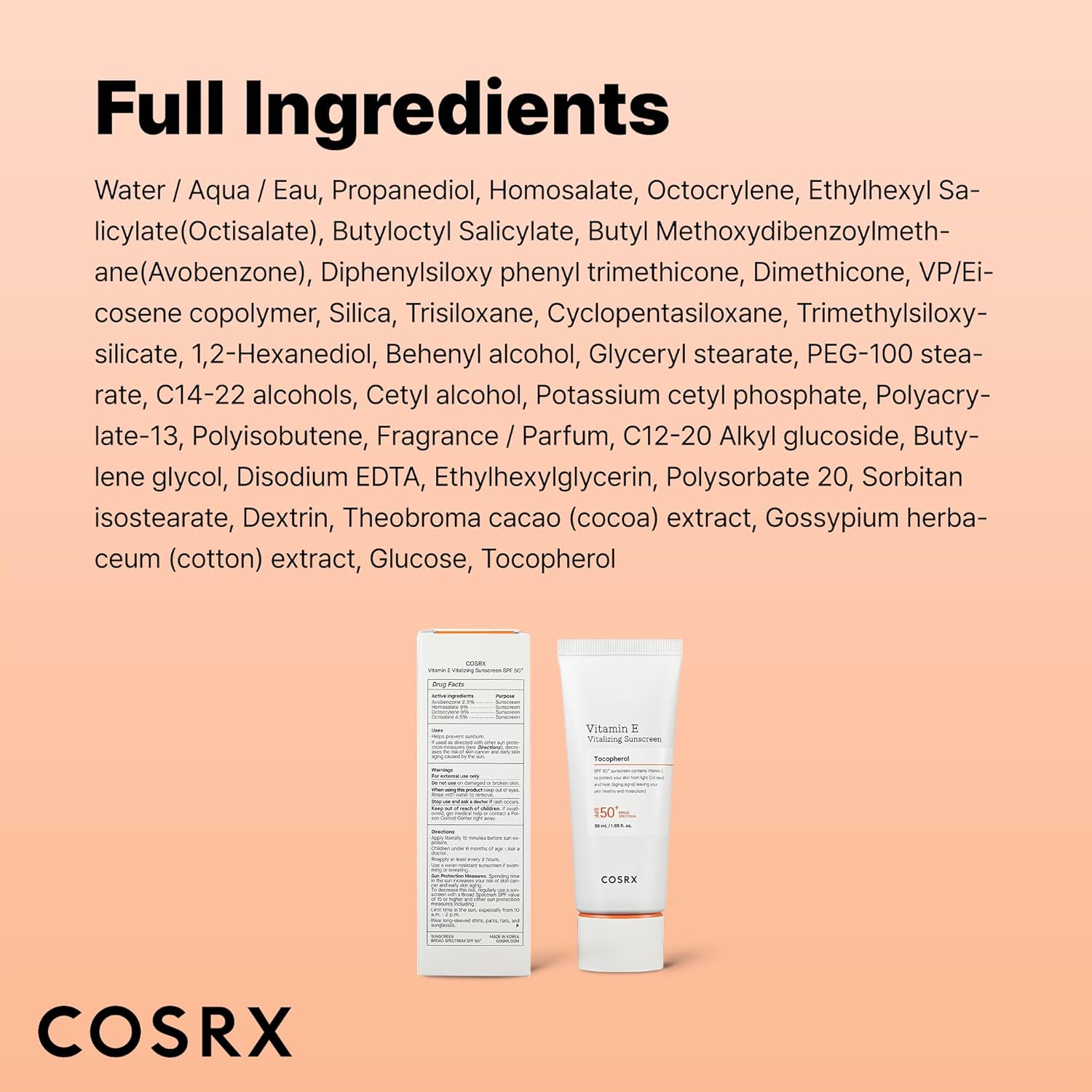 COSRX Vitamin E Sunscreen SPF 50, Natural Glow, for Oily Skin, 1.69 fl oz