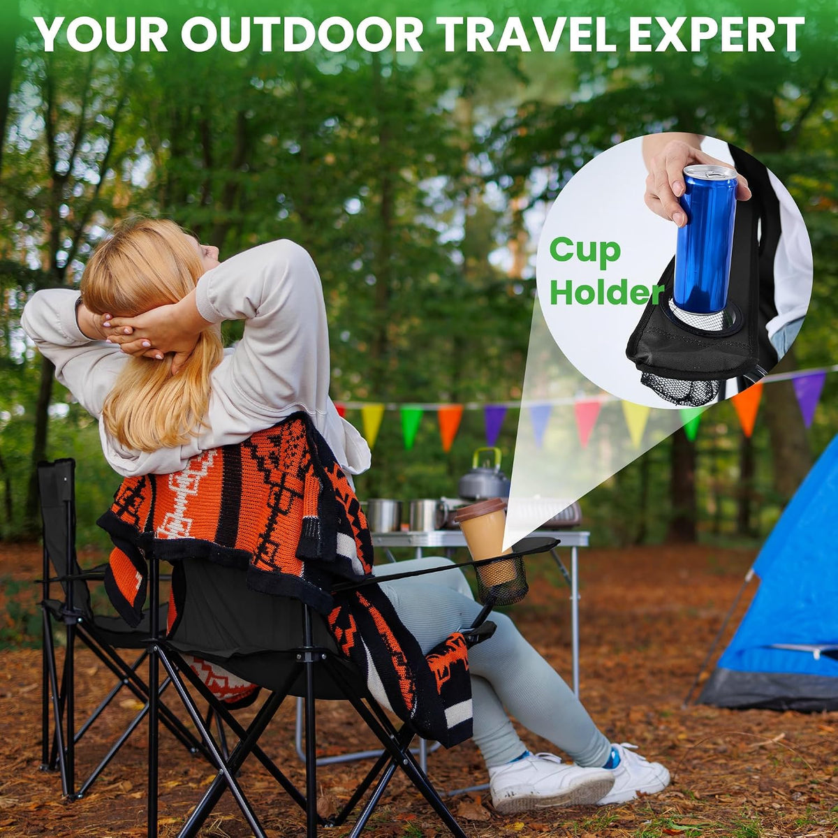 2 Pack Portable Camping Chairs Folding Lawn Chair Outdoor Lightweight Beach Chair with Cup Holder & Carry Bag for Outside Sports, Fishing, Hiking, Travel, Picnic, Backyard (Black-Dark)