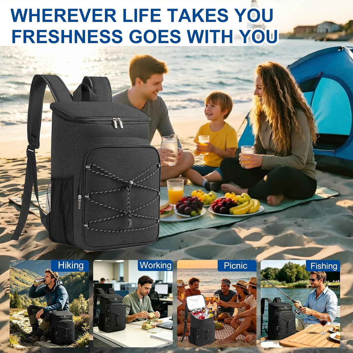Backpack Cooler Insulated, Lightweight Leak Proof Travel Cooler Bag, Soft Waterproof Cooler Backpack for Men Women, Camping Hiking Beach Travel Picnic