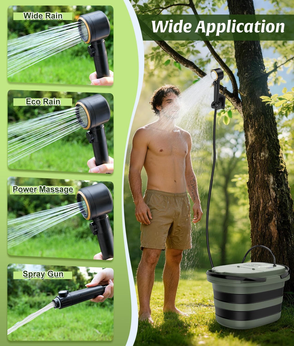WADEO Portable Shower for Camping with 20L Bucket, 13000mAh Rechargeable