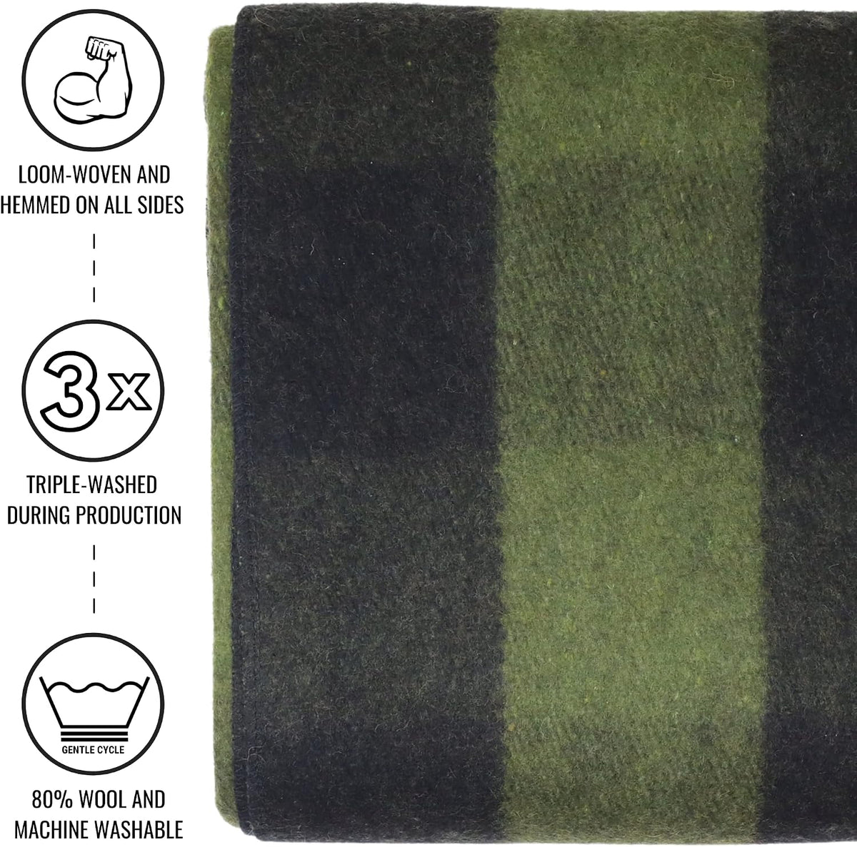 Arcturus Backwoods Wool Blanket - 4.5lbs, Warm, Heavy, Washable, Large | Great for Camping, Outdoors, Survival & Emergency Kits (Olive Green Buffalo)