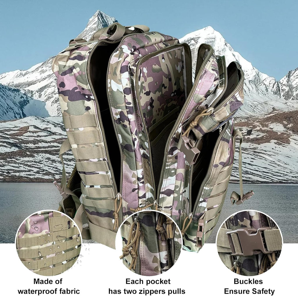 50L Large Military Tactical Backpack Molle Army Assault Pack for Travel Camping Hiking Fishing Backpack for men (Comouflage)