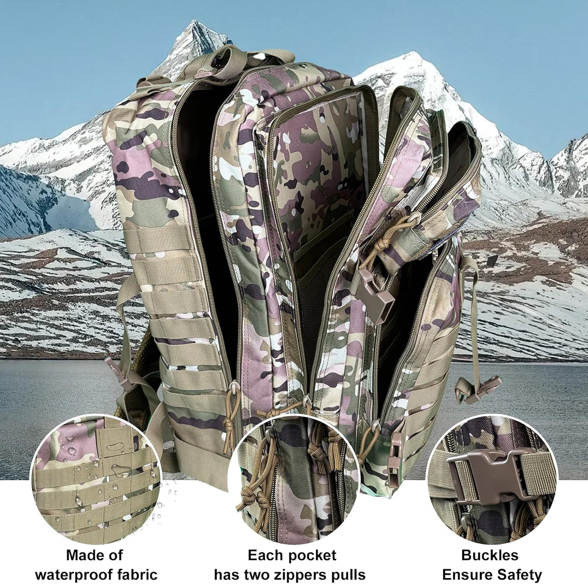 50L Large Military Tactical Backpack Molle Army Assault Pack for Travel Camping Hiking Fishing Backpack for men (Comouflage)