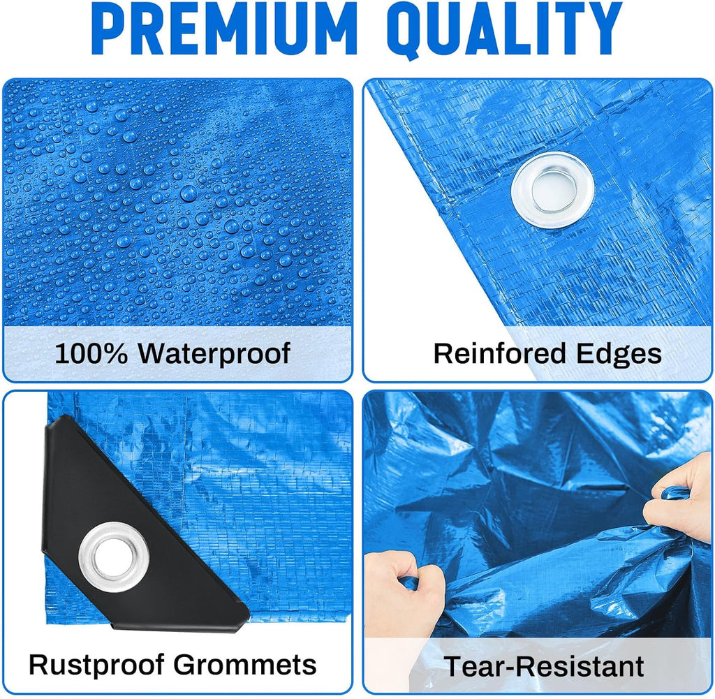 2 Pack 10 x 20 ft Blue Tarps, 5.5 Mil Heavy Duty Waterproof Tarp