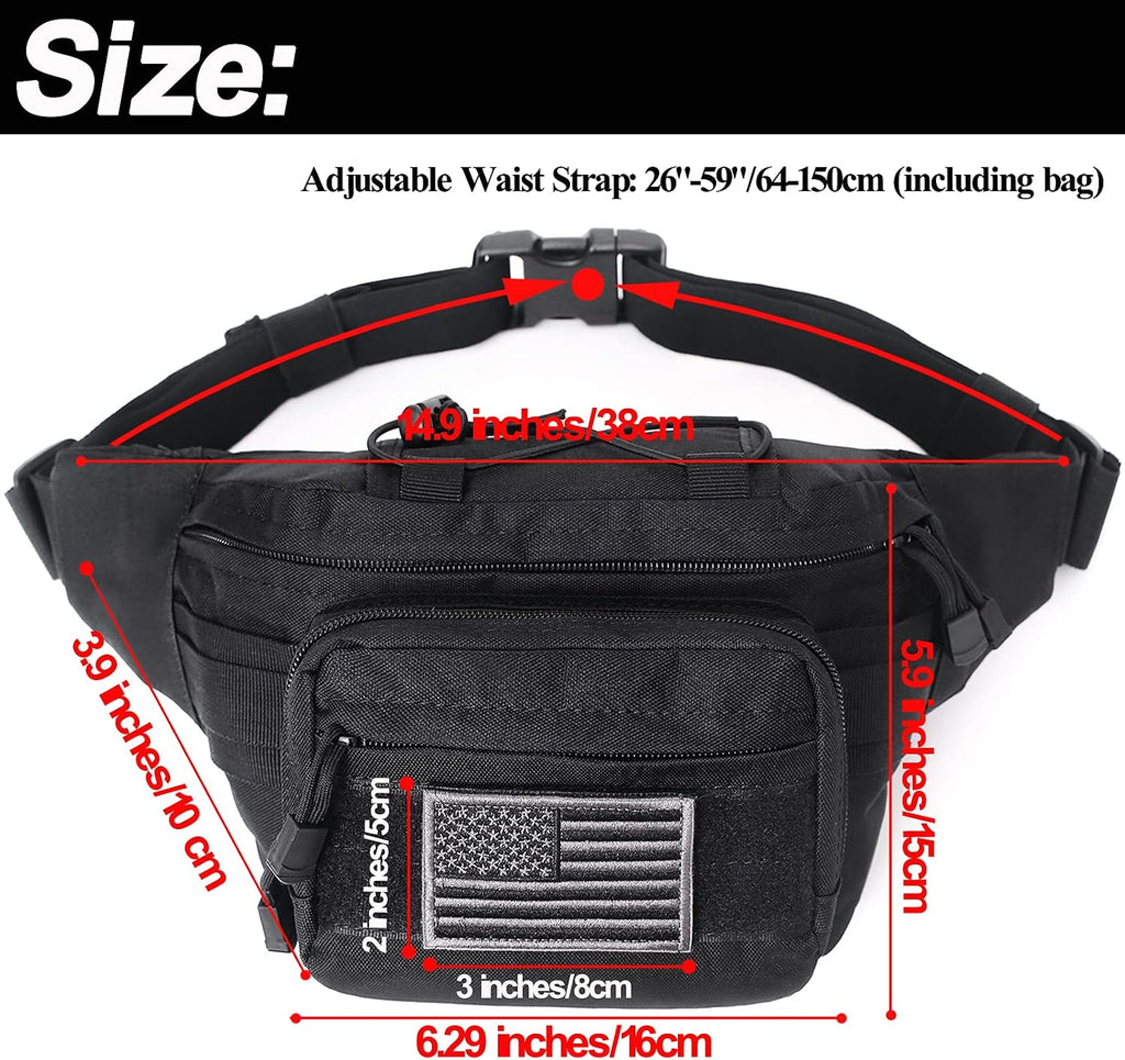 Tactical Fanny Pack, Military Waist Bag Hip Belt Bumbag Utility Bags for Outdoor Hiking Climbing Fishing with U.S Patch(Green)