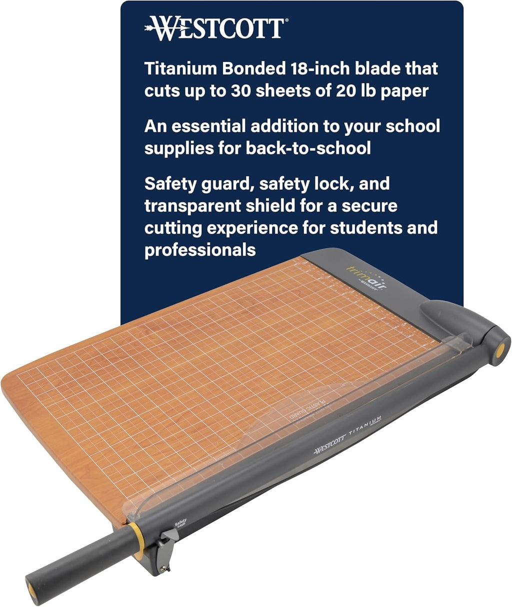 Westcott 12'' TrimAir Wood Guillotine Paper Cutter & Paper Trimmer, 30 Sheet (15106)