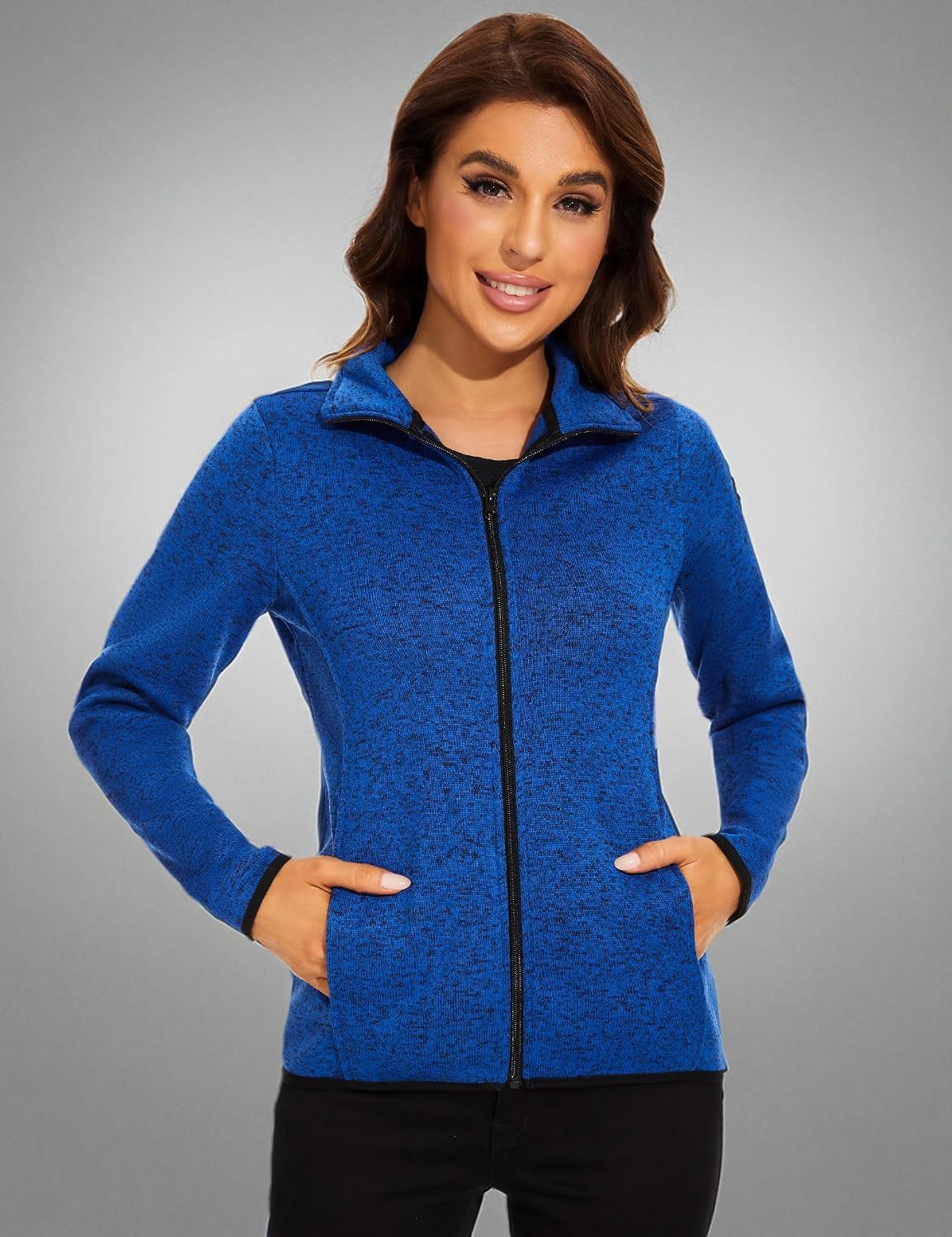 COZZYON Women Fleece Long Sleeve Zip Up Jacket Light Sweater Jacket with Pockets