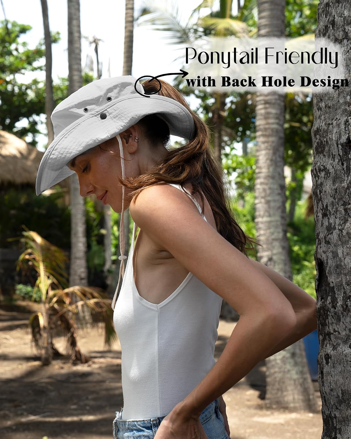 FURTALK Sun Hats for Women Ponytail Wide Brim Summer Packable Cowboy Hat