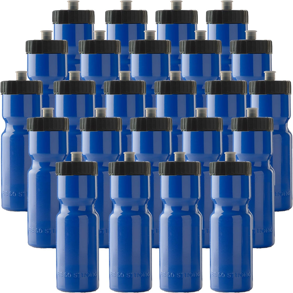 50 Strong | Bulk Water Bottles, 24-Pack, 22 oz, Sports Squeeze, Blue