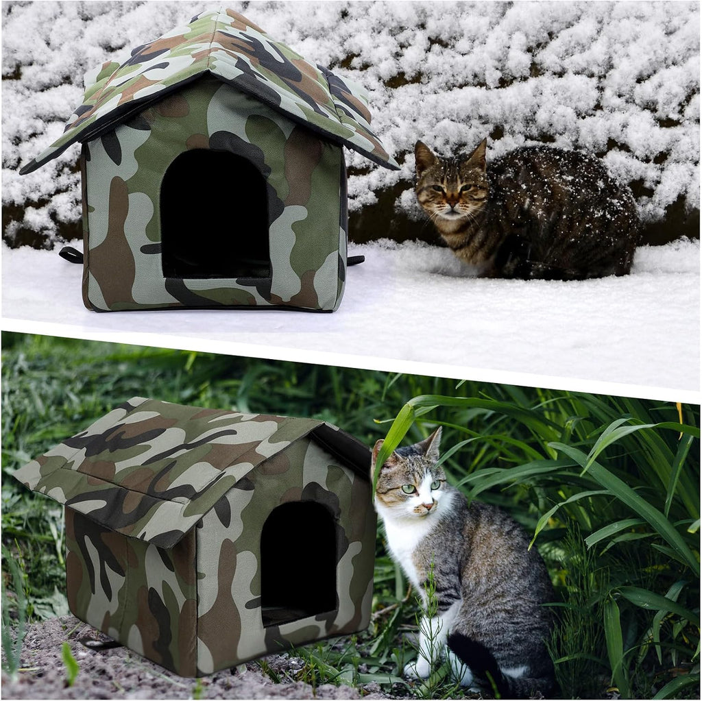 Soaoo 3 Pcs Cat Houses for Outdoor Stray Cats Shelter Weatherproof Outside House Indoor Foldable Pet Cave with Tent Stakes for Wild Animal Dogs(Camouflage Style)