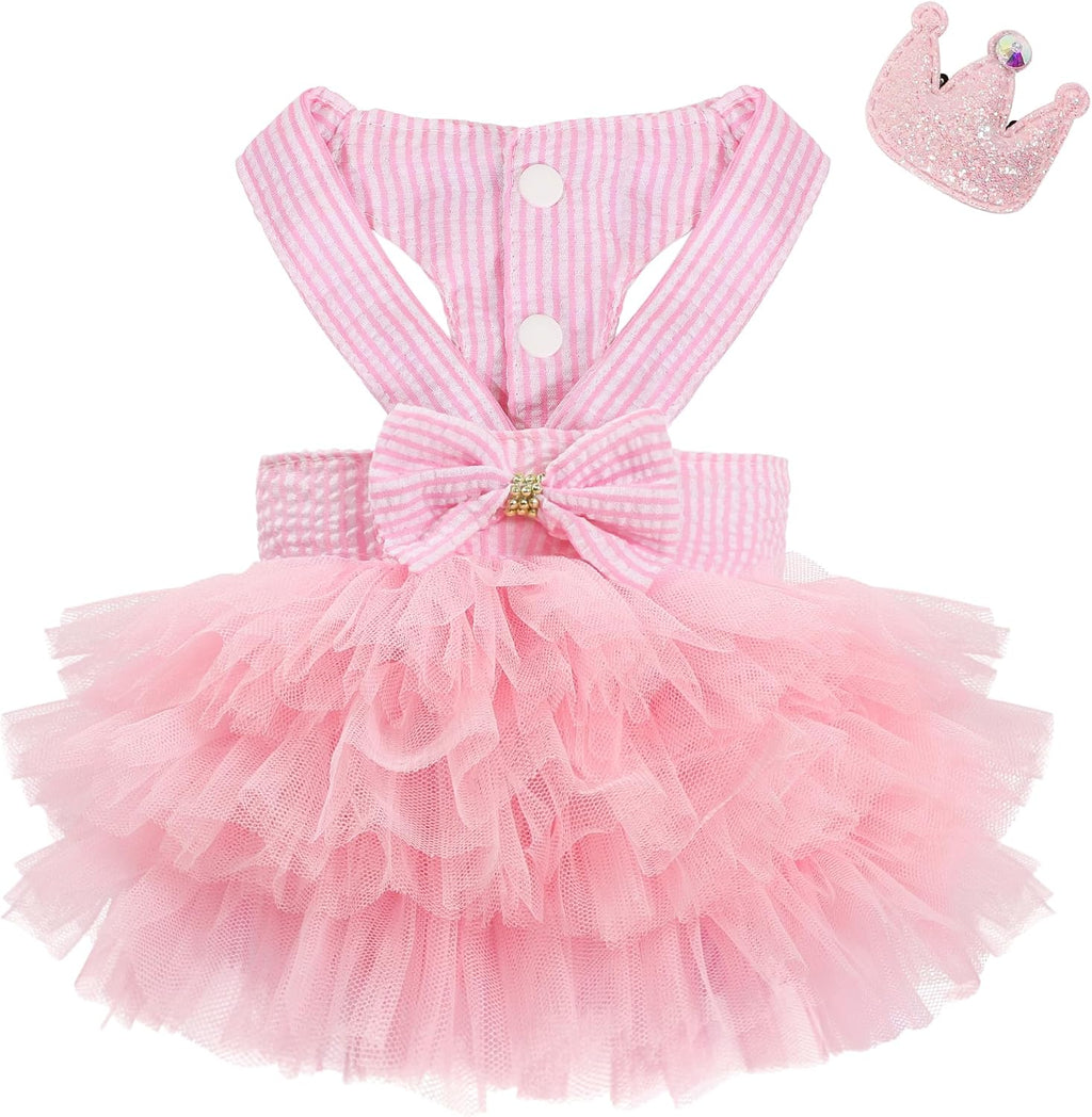 Dog Dresses for Small Dogs Girl, Fashion Small Dog Clothes for Girls, Teacup Chihuahua Toy Poodle Puppy Clothes and Bows, Summer Lightweight Sweet Princess Tutu with Dog Bowknot Clips, Pink