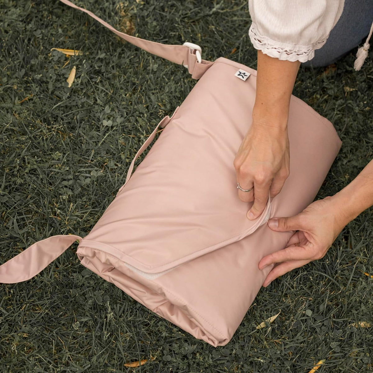 Tiny Twinkle Waterproof Picnic Blanket | 5'x7' 100% Recycled Polyester, Sandproof, Foldable, Portable for Beach, Camping, Travel (Beige Checkers)