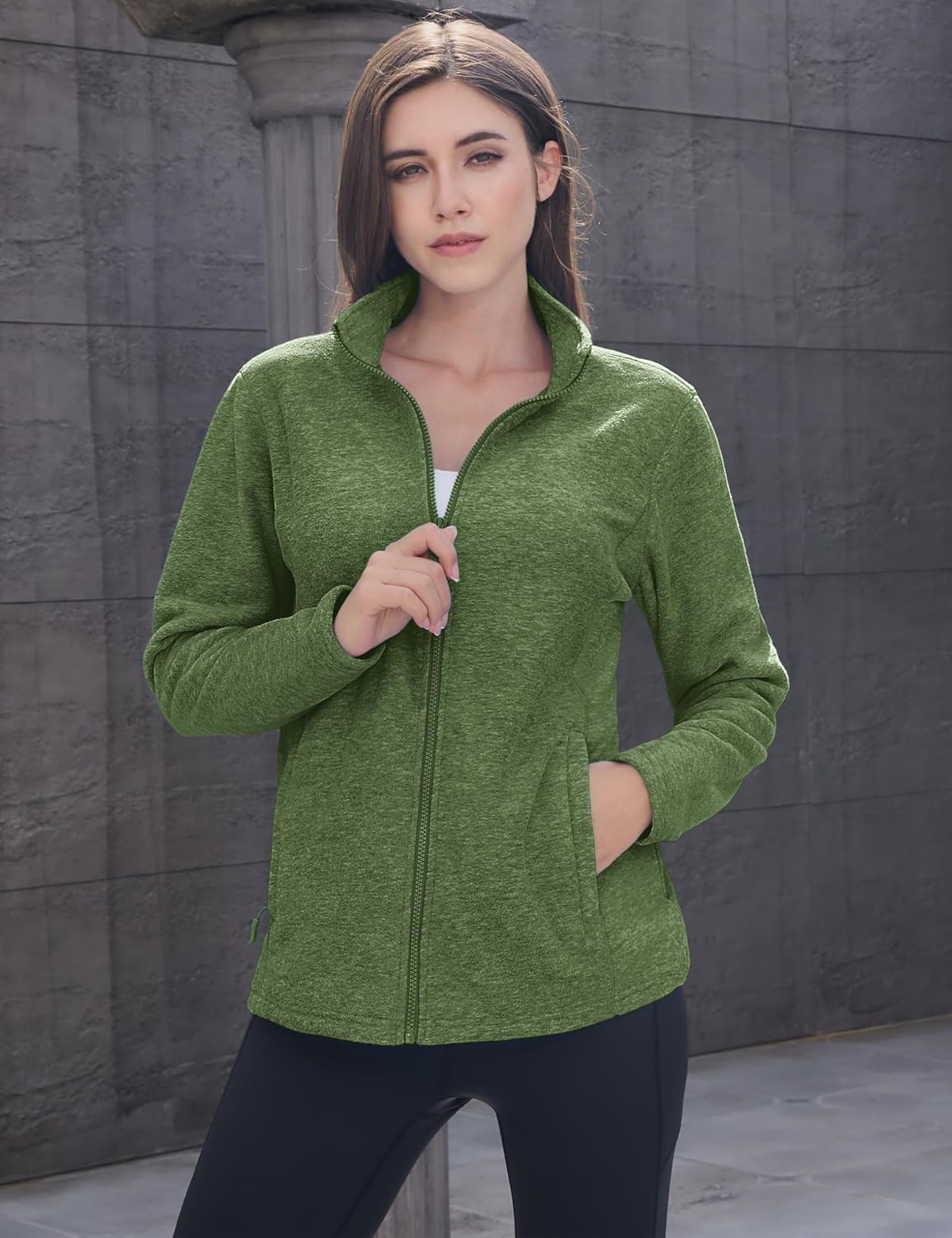 MAGCOMSEN Womens Fleece Zip Up Jacket with Pockets Lightweight Soft Coat