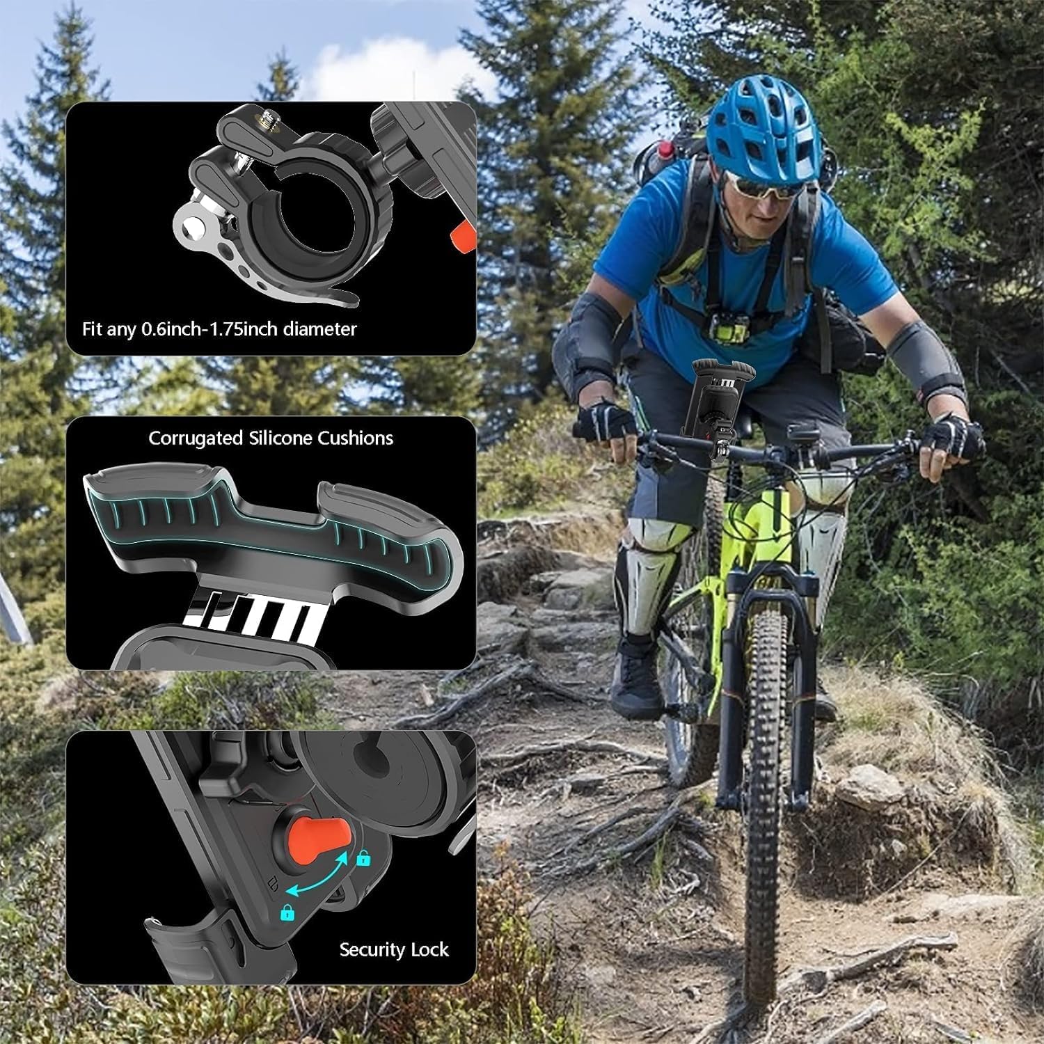 2 Packs Bike Motorcycle Phone Mount,[Ultra Metal] Bike Motorcycle Phone Holder with Security Lock, Bicycle Phone Mount with Soft Cushion & Adjustable Clip Compatible with 4.7''-6.8'' Phone