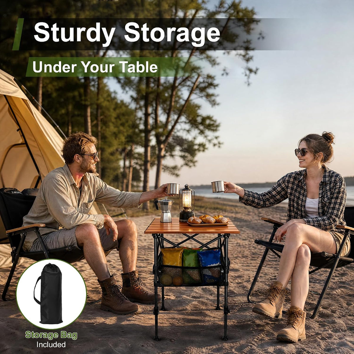 19.7"L x 20.9"W Folding Camping Table with Adjustable Height Brown