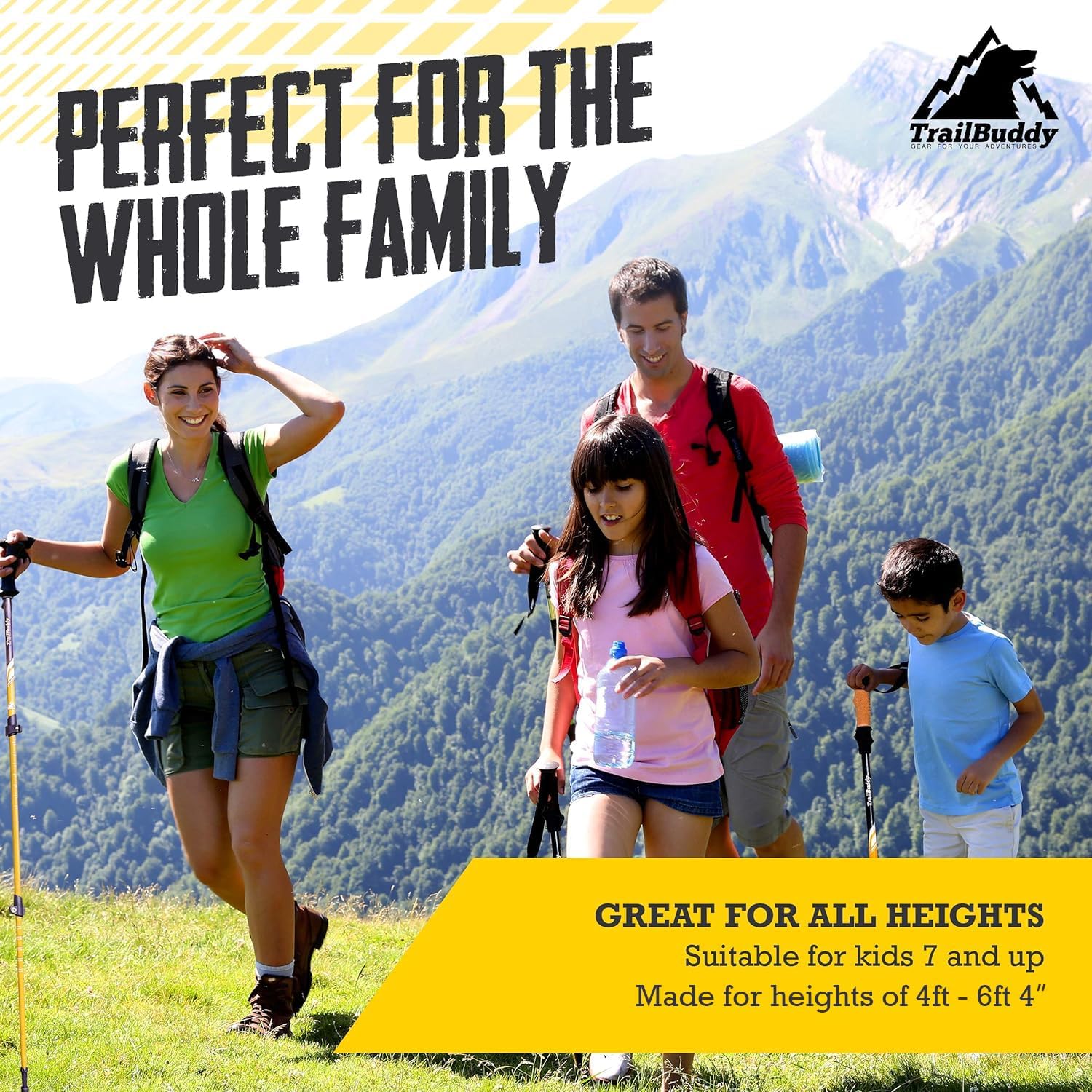 TrailBuddy Trekking Poles – Lightweight 7075 Aluminum Hiking Poles for Women, Men & Seniors – Collapsible Walking Sticks for Travel, Trails & Balance