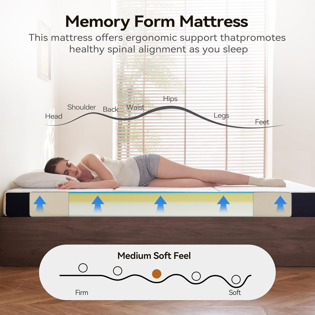 Foldable Mattress Queen – 6 Inch Tri Fold Memory Foam Folding Bed with Washable Cover, Non-Slip Bottom, Portable Floor Mattress for RV, Guest Room, Camping, No Fiberglass Fireproof Core, 78"x58"x6"