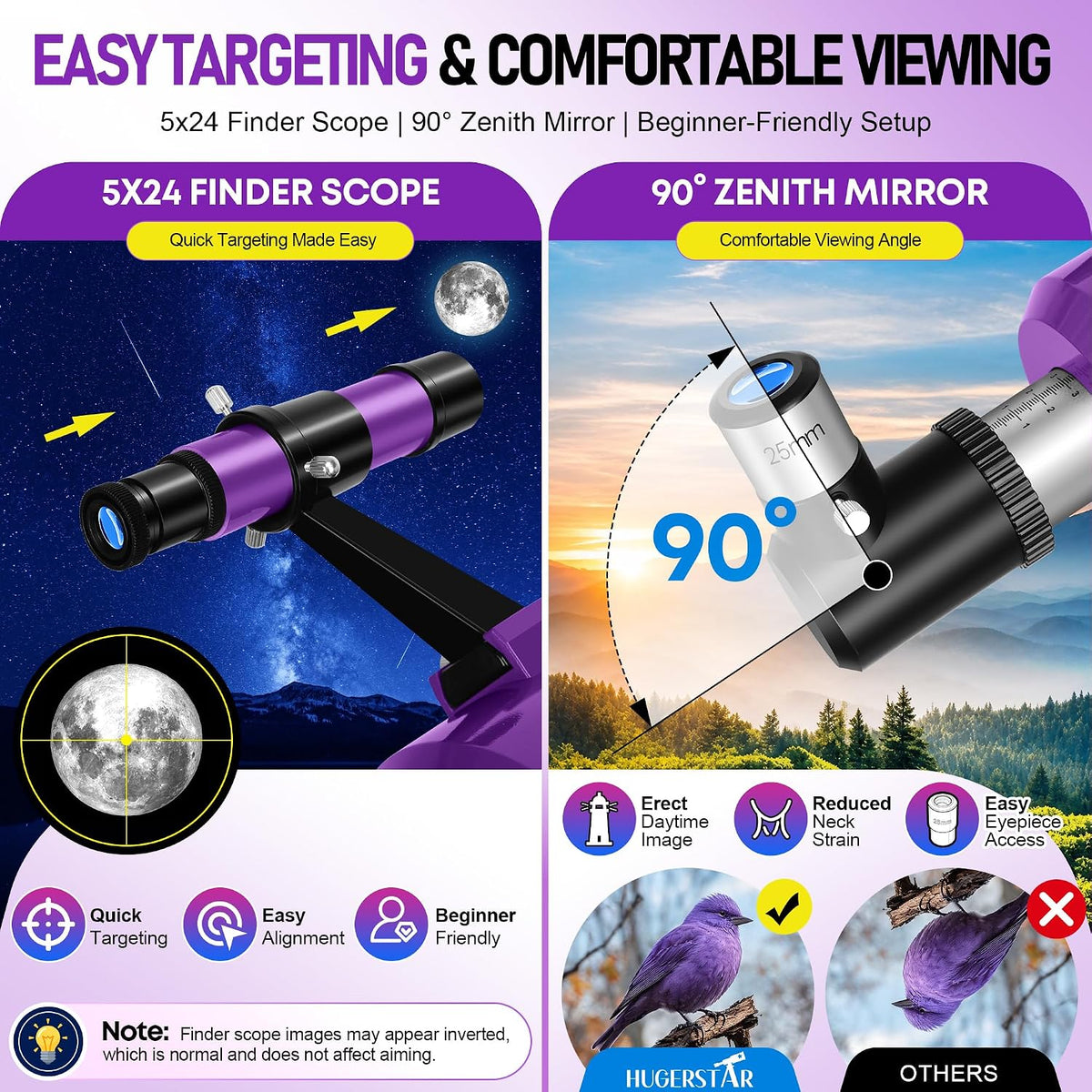 Telescope for Adults & Kids, 90mm Aperture 600mm Refractor Telescope for Astronomy Beginners, Portable Travel Telescopes with Tripod, Phone Adapter, Moon Filter, Carry Bag & Moon Phase Guide
