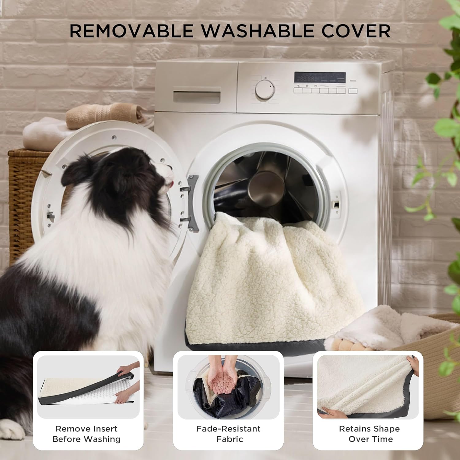 Bedsure Washable Dog Beds Large Sized Dog with Comfy Sherpa, 36x27in Grey