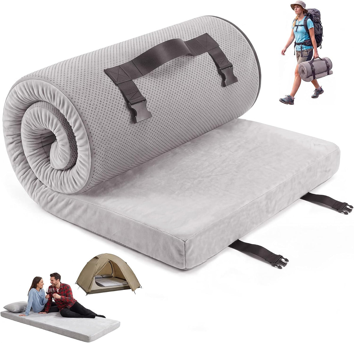 Garvee Memory Foam Camping Mattress Pad, Roll Up Sleeping Pad 3 Inch Thick