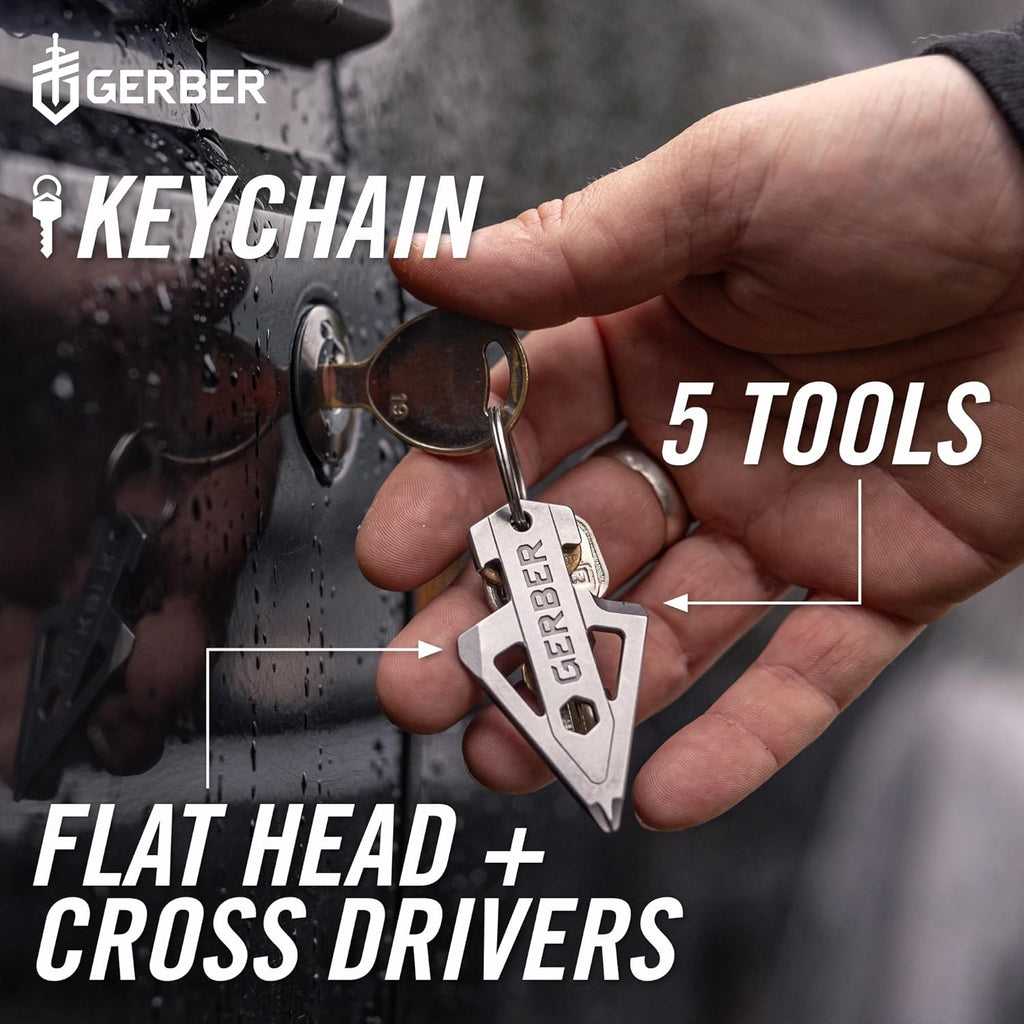 Gerber Broadhead EDC Keychain Multitool, Pocket Clip, Bottle Opener, Silver