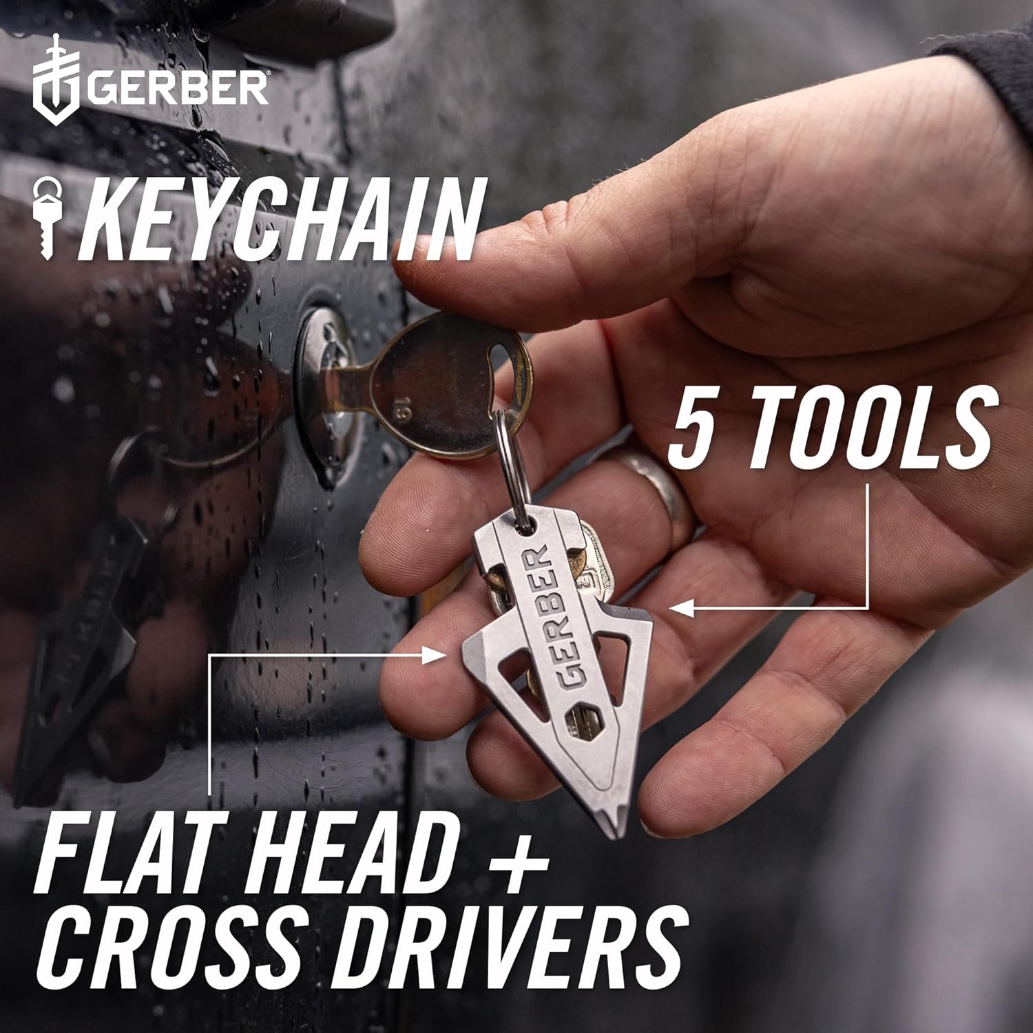 Gerber Broadhead EDC Keychain Multitool, Pocket Clip, Bottle Opener, Silver
