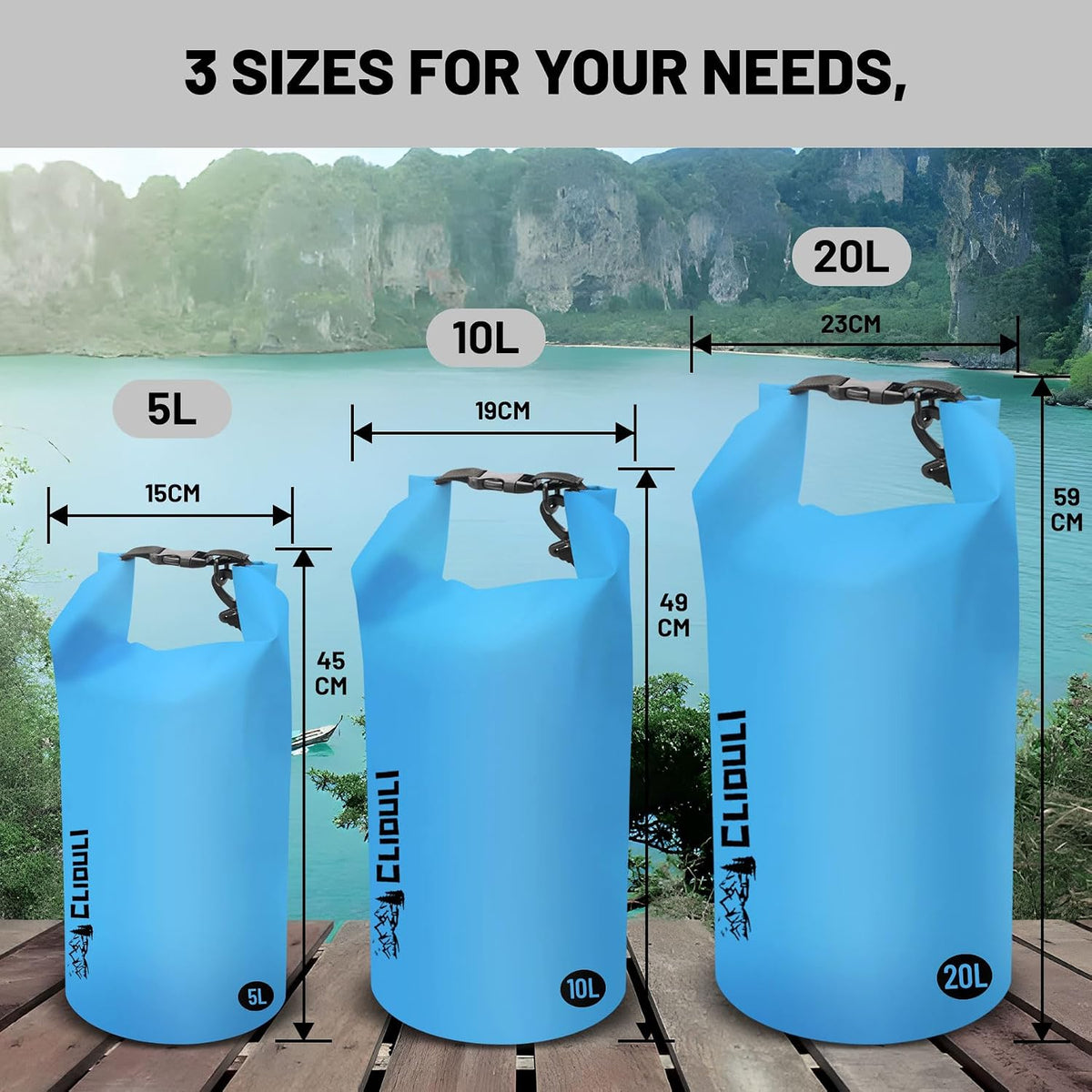 2L Waterproof Dry Bag, Roll Top Blue Backpack for Kayaking Boating Fishing