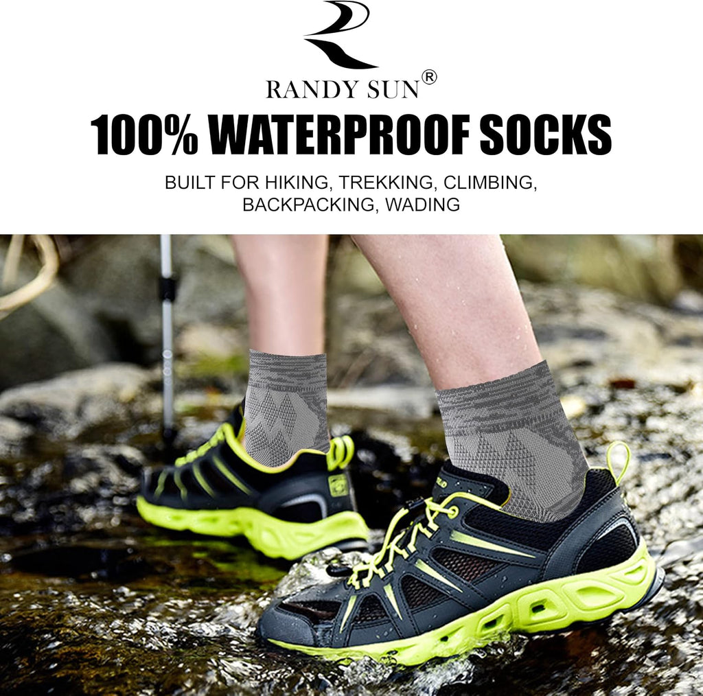 RANDY SUN Waterproof Socks, Unisex Hiking Wading Trail Running Kayaking Crew Socks