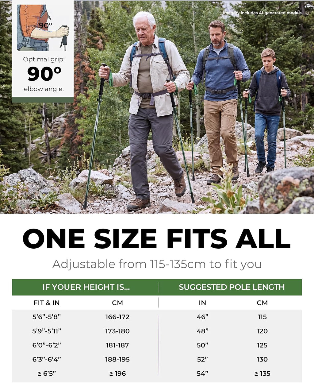 Trekking Poles for Hiking - Collapsible Lightweight 7075 Aluminum Hiking Poles (9.5 oz), Cork Grip Tri-Fold Walking Sticks for Seniors, Men & Women, Adjustable 43-53" (Set of 2)