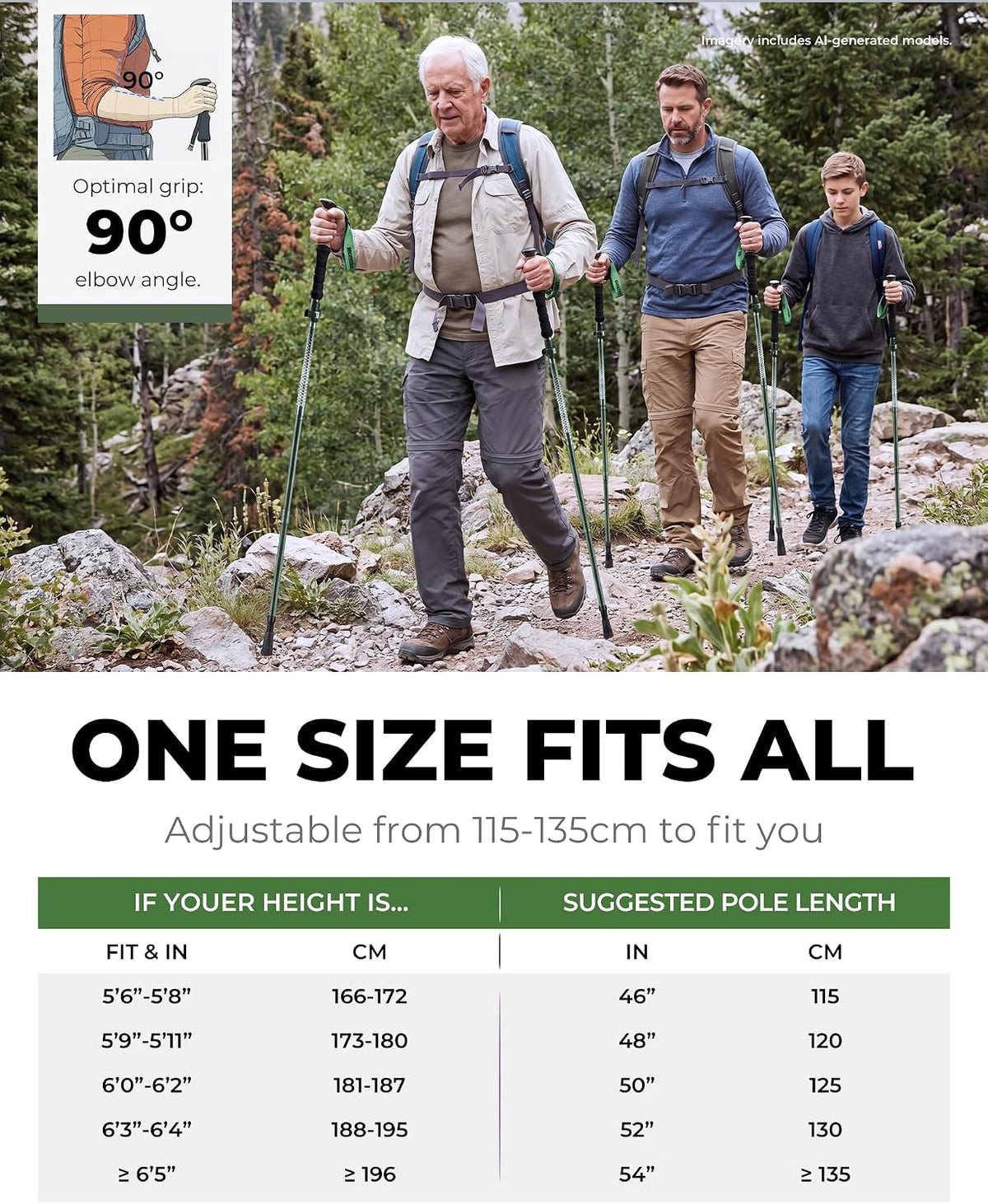 Trekking Poles for Hiking - Collapsible Lightweight 7075 Aluminum Hiking Poles (9.5 oz), Cork Grip Tri-Fold Walking Sticks for Seniors, Men & Women, Adjustable 43-53" (Set of 2)