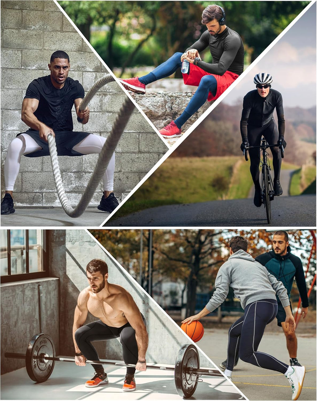 Roadbox 3 Pack Compression Pants Men, Performance Running Workout Leggings