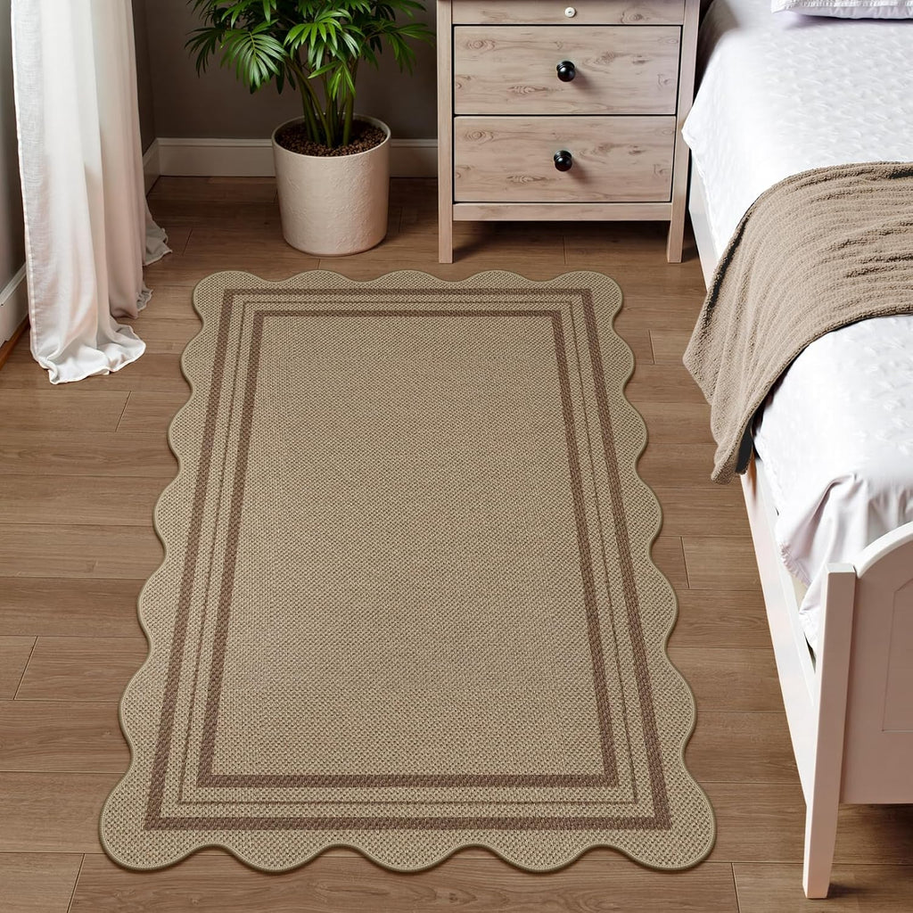 Modern Easy Jute 3x5 Outdoor Patio Rug, Washable Rugs for Entryway Farmhouse Non Slip Indoor Door Mat, Brown Throw Carpet for Entry Backyard Porch Decor