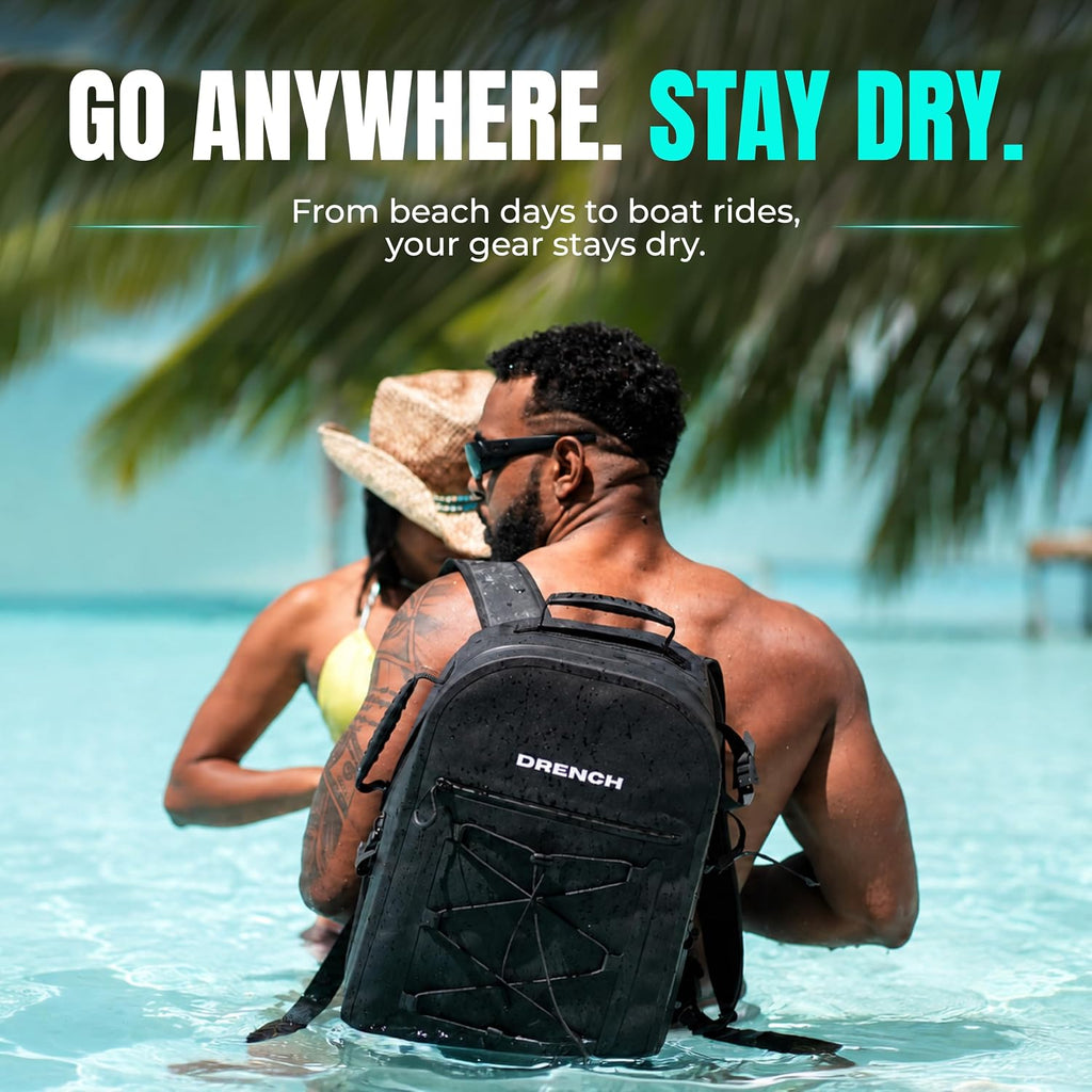 DRENCH 100% Waterproof Backpack 25L | Fully Submersible IPX8 Dry Bag with Airtight Seal | Floating Travel Backpack Fits 16” Laptop | Gear Loop System for Fishing, Kayaking, Boating & Outdoor Adventure