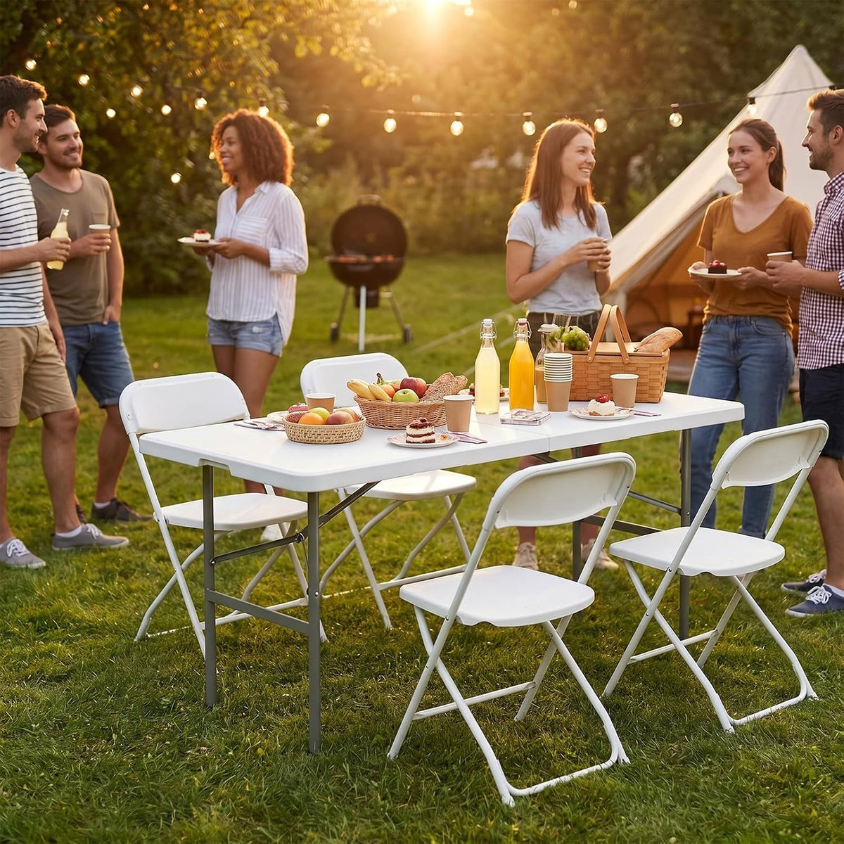 DUMOS 4 FT Folding Picnic Table, Portable Plastic Table, Easy to Keep