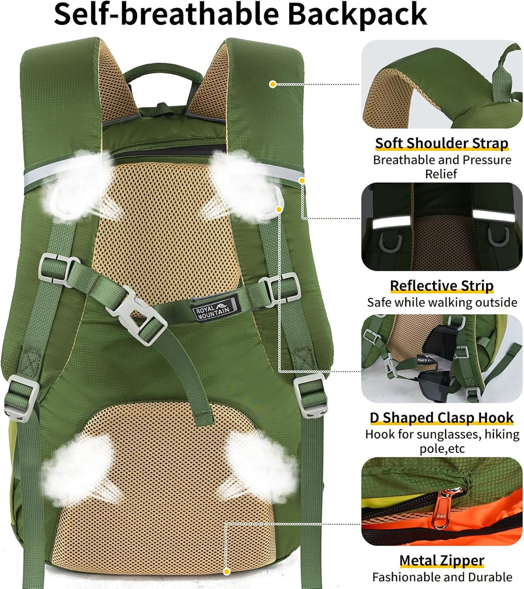 20L Hiking Backpack With Rain-Cover, Lightweight Packable Backpack For Women Men, Hiking Daypack Backpacks Fit For Camping, Sports, Daily Commuting, Short Trips (Green)