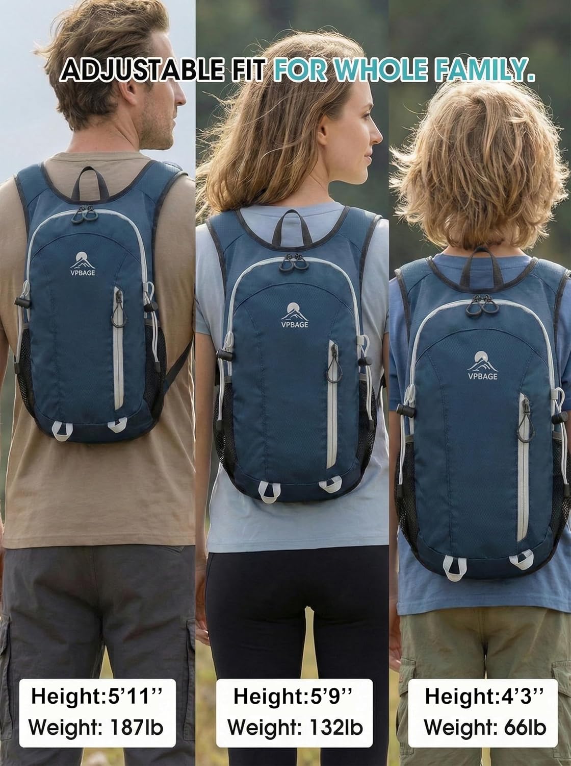 Foldable Small Hiking Backpack with 3 Strap Pockets – Lightweight 300D Spill-proof Daypack for Men Women – Packable Small Travel Backpack with Chest Strap & Trekking Pole Holder – Durable Outdoor Bag